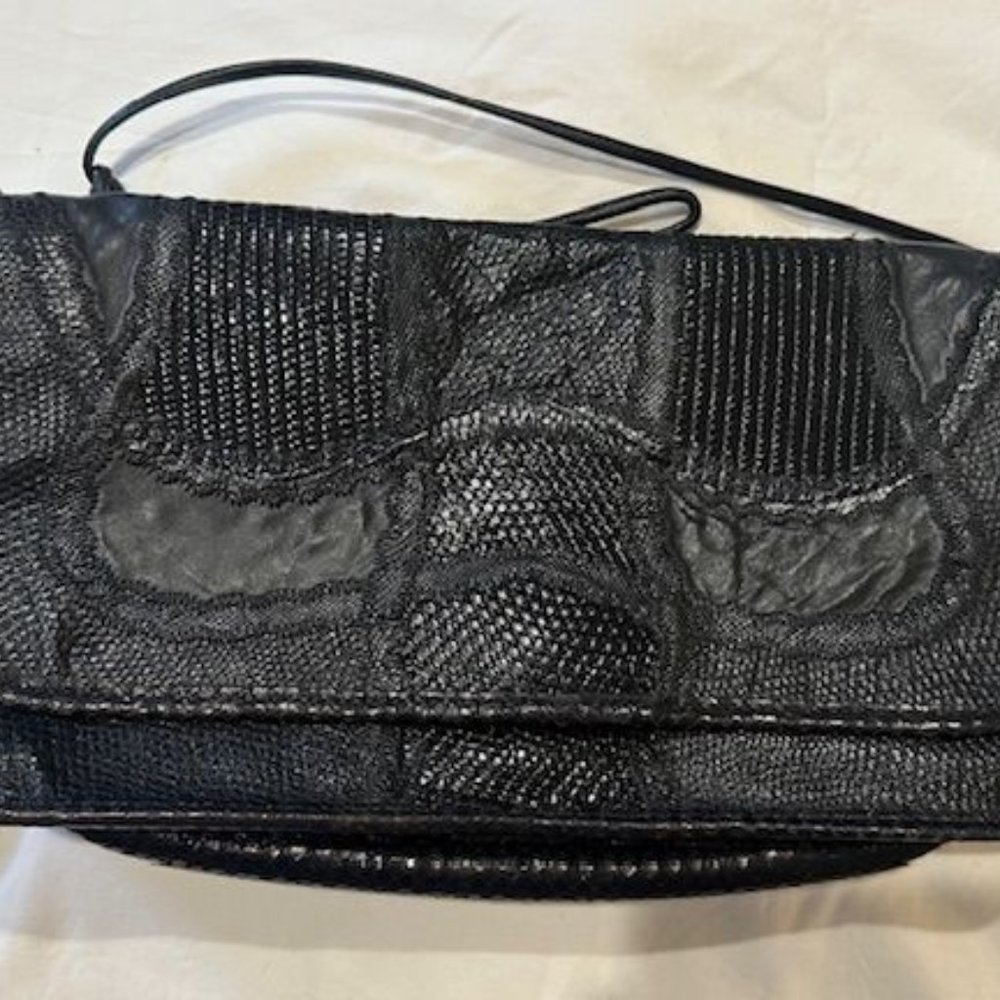 Black Carlos Falchi Snakeskin and leather Clutch handbag with leather strap